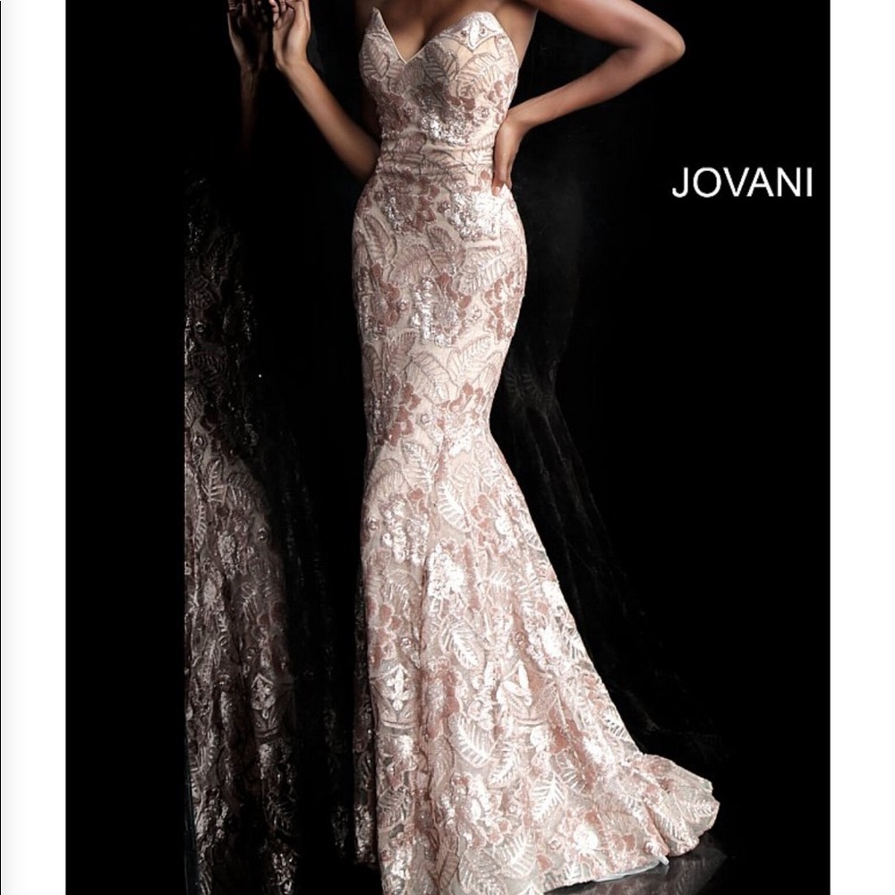 A champagne Jovani cocktail, formal, gown